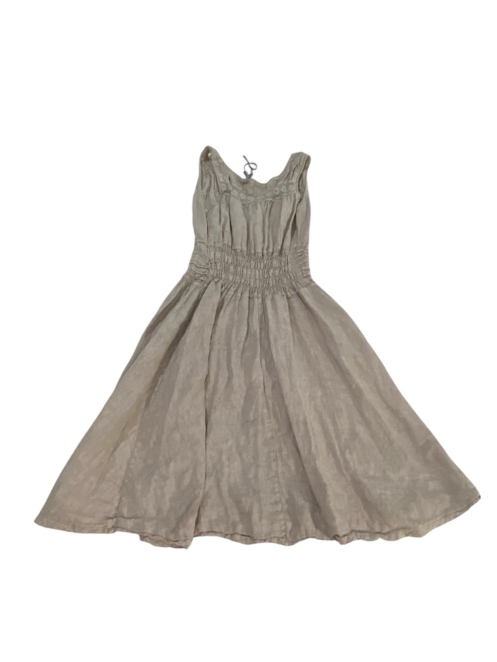 S&F 2005 Made in Italy 100% Mini Linen Dress Brown Crochet Fairy Cottagecore XS - Picture 3 of 13